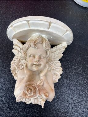 Vintage Hollywood regency style resin cherub shelf